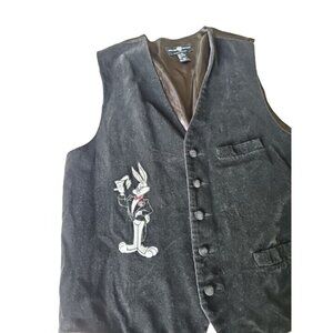 Vintage Velveteen Men's Black Warner Brothers Bugs Bunny Vest adjustable size L